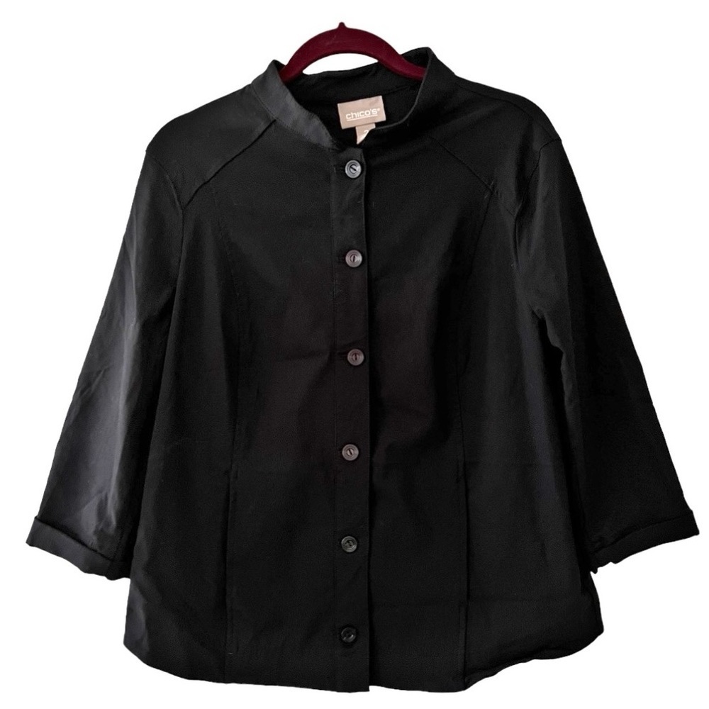 Chico’s Black Twill Mandarin Collar Jacket Size 2